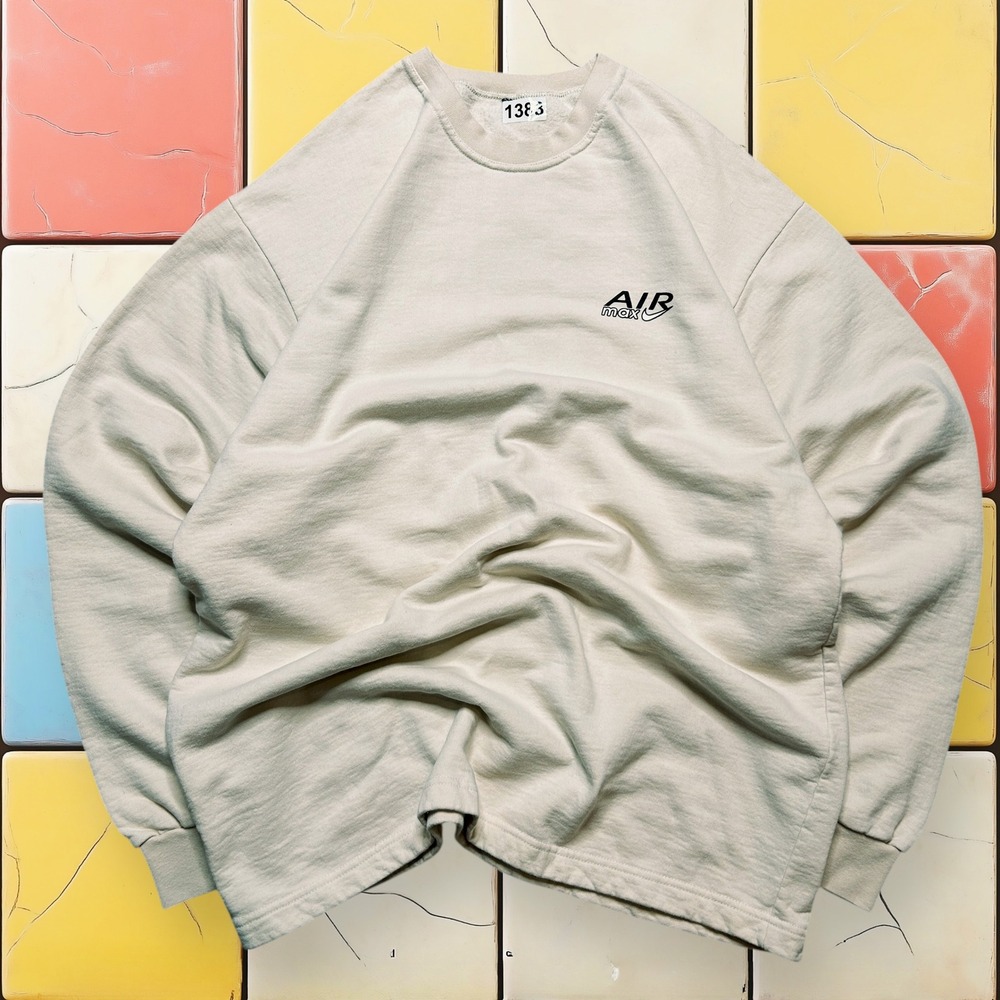 Vintage Nike Air Max Crewneck Sweatshirt Y2K Men Cream XL Swoosh Logo Sportswear